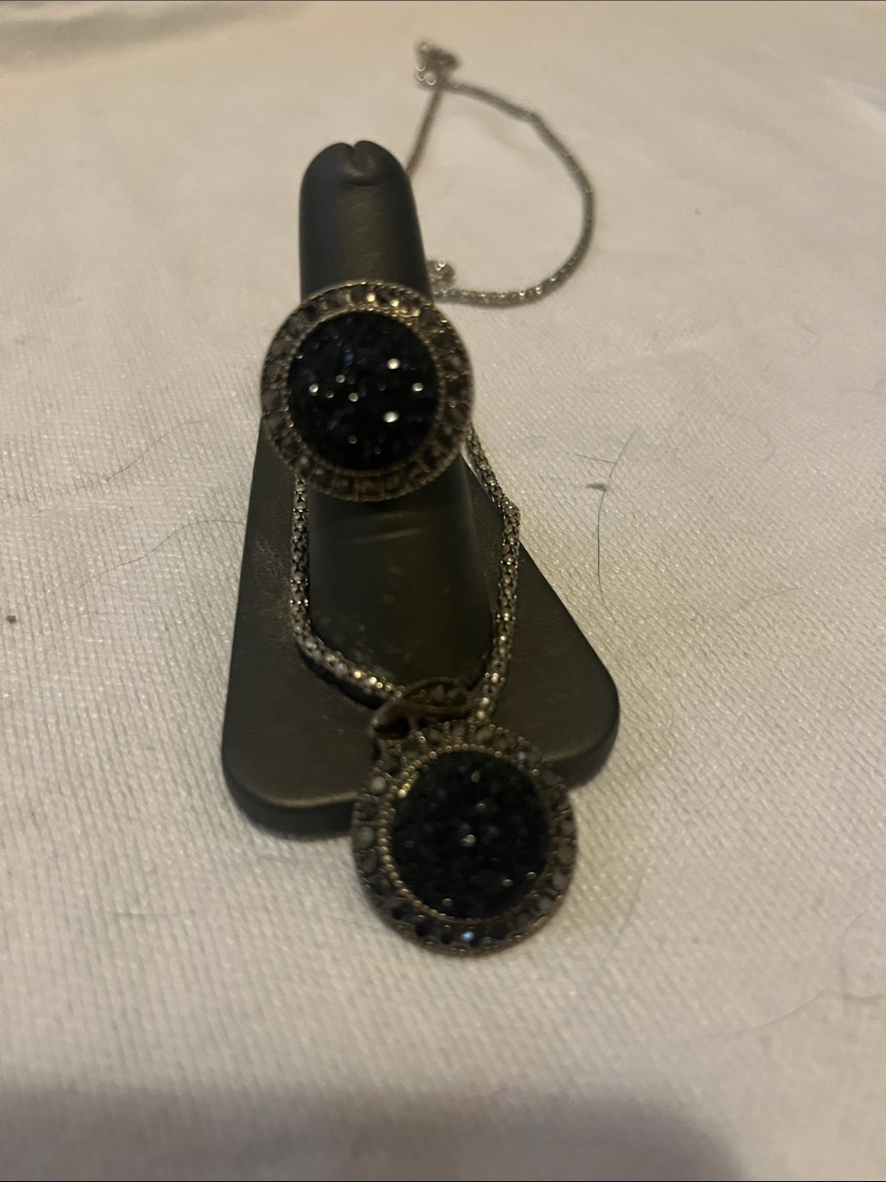 Silver/black crystal ring and necklace
